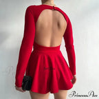 Backless V Neck A-Line Mini Dress