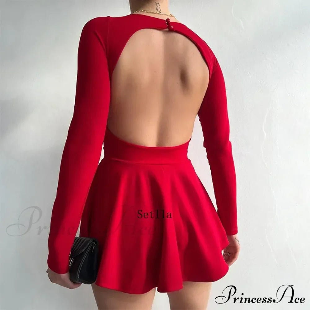 Backless V Neck A-Line Mini Dress