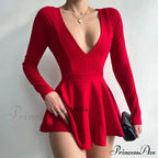 Backless V Neck A-Line Mini Dress