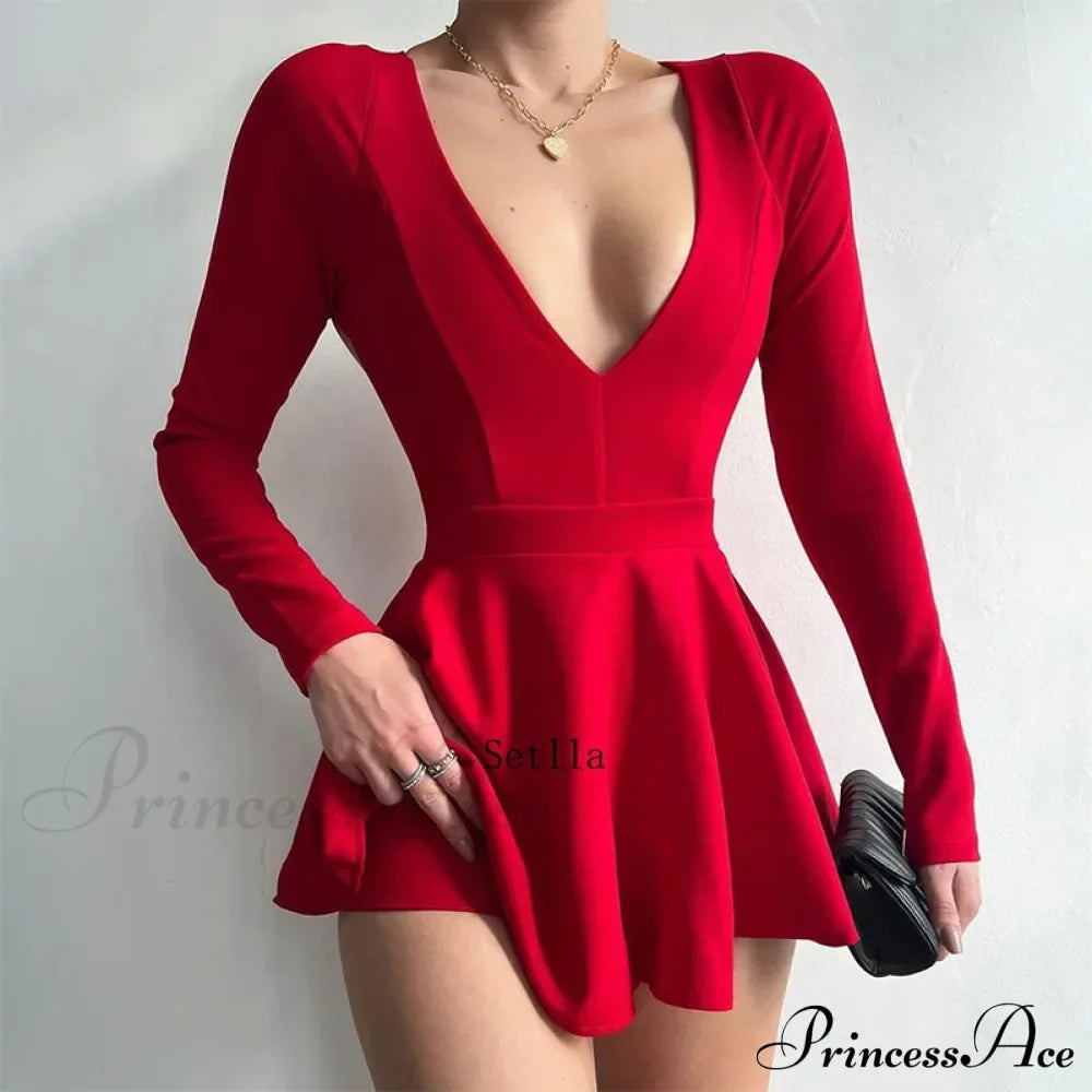 Backless V Neck A-Line Mini Dress