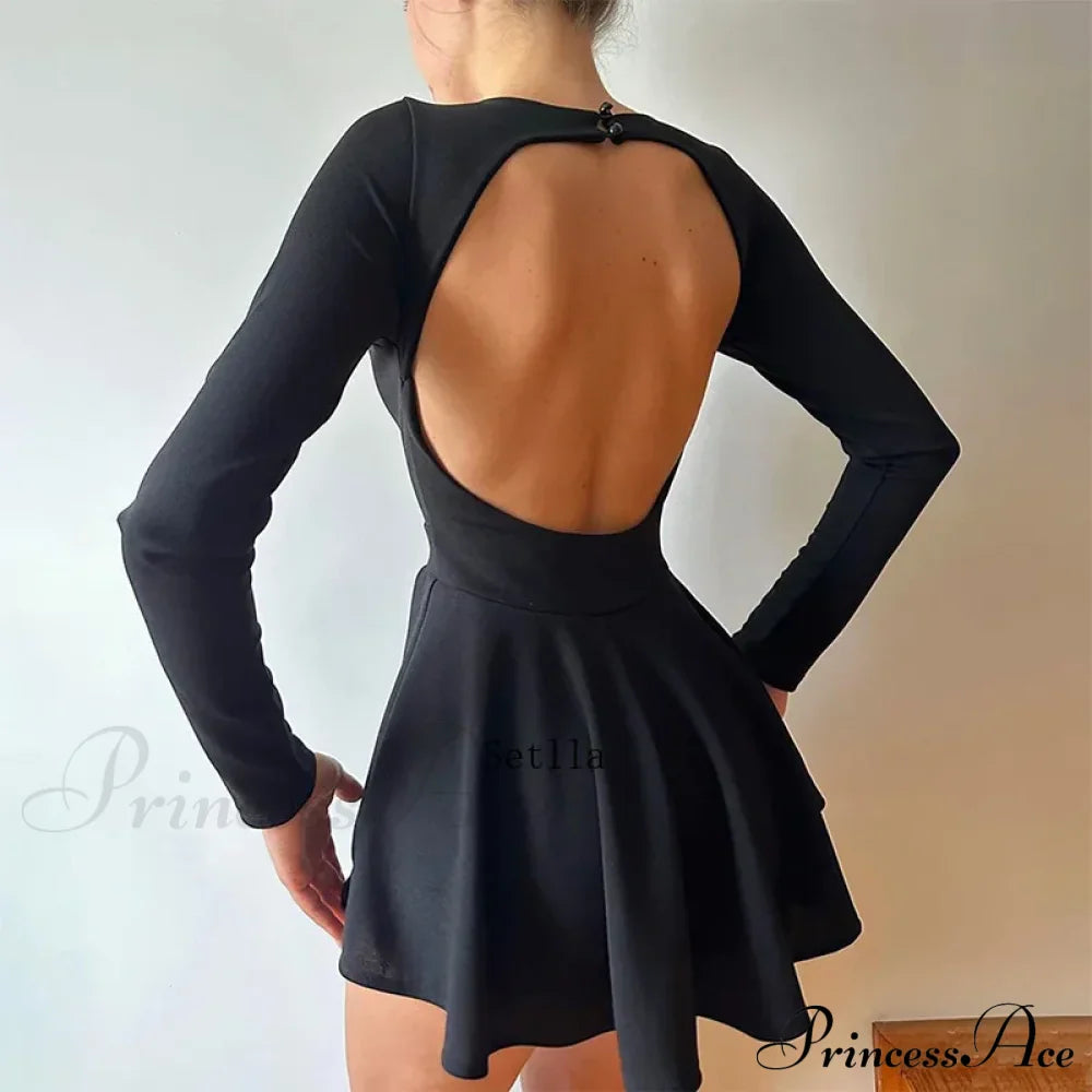 Backless V Neck A-Line Mini Dress
