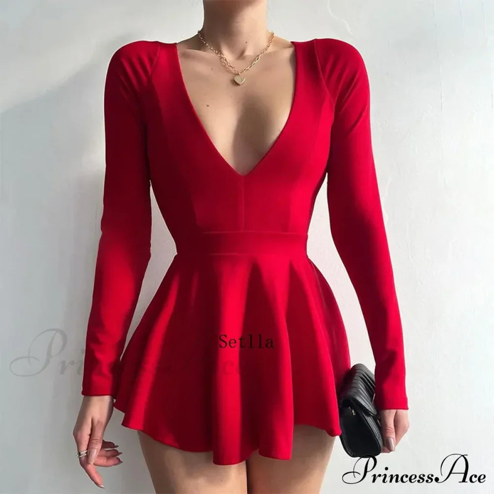 Backless V Neck A-Line Mini Dress