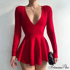 Backless V Neck A-Line Mini Dress