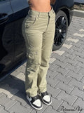 Baggy Cargo Big Pockets Pants Vintage Slim Y2K Women Waist Denim Armygreen High Khaki Streetwear Trousers