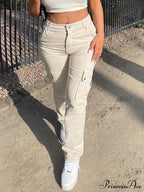Baggy Cargo Big Pockets Pants Vintage Slim Y2K Women Waist Denim Armygreen High Khaki Streetwear Trousers