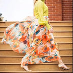 Boho Chiffon Floral Long High Waist Pleated Skirt