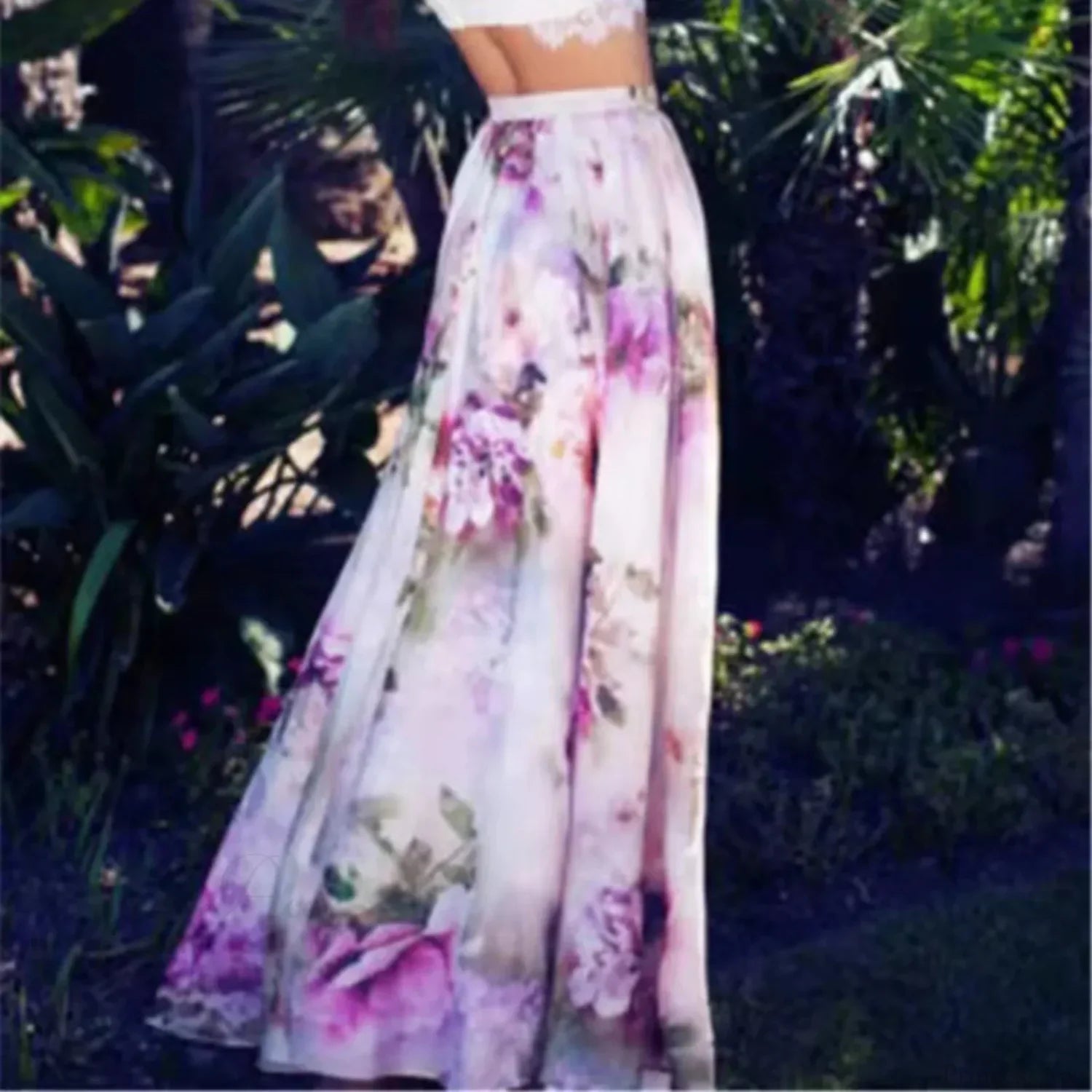 Boho Chiffon Floral Long High Waist Pleated Skirt