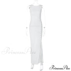Button Knitted Sleeveless Slit Summer Elegant Solid Vestido Midi Dress