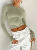 Crew Neck Slim Fit Long Sleeve Knit Top With Thumb Holes
