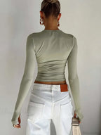 Crew Neck Slim Fit Long Sleeve Knit Top With Thumb Holes