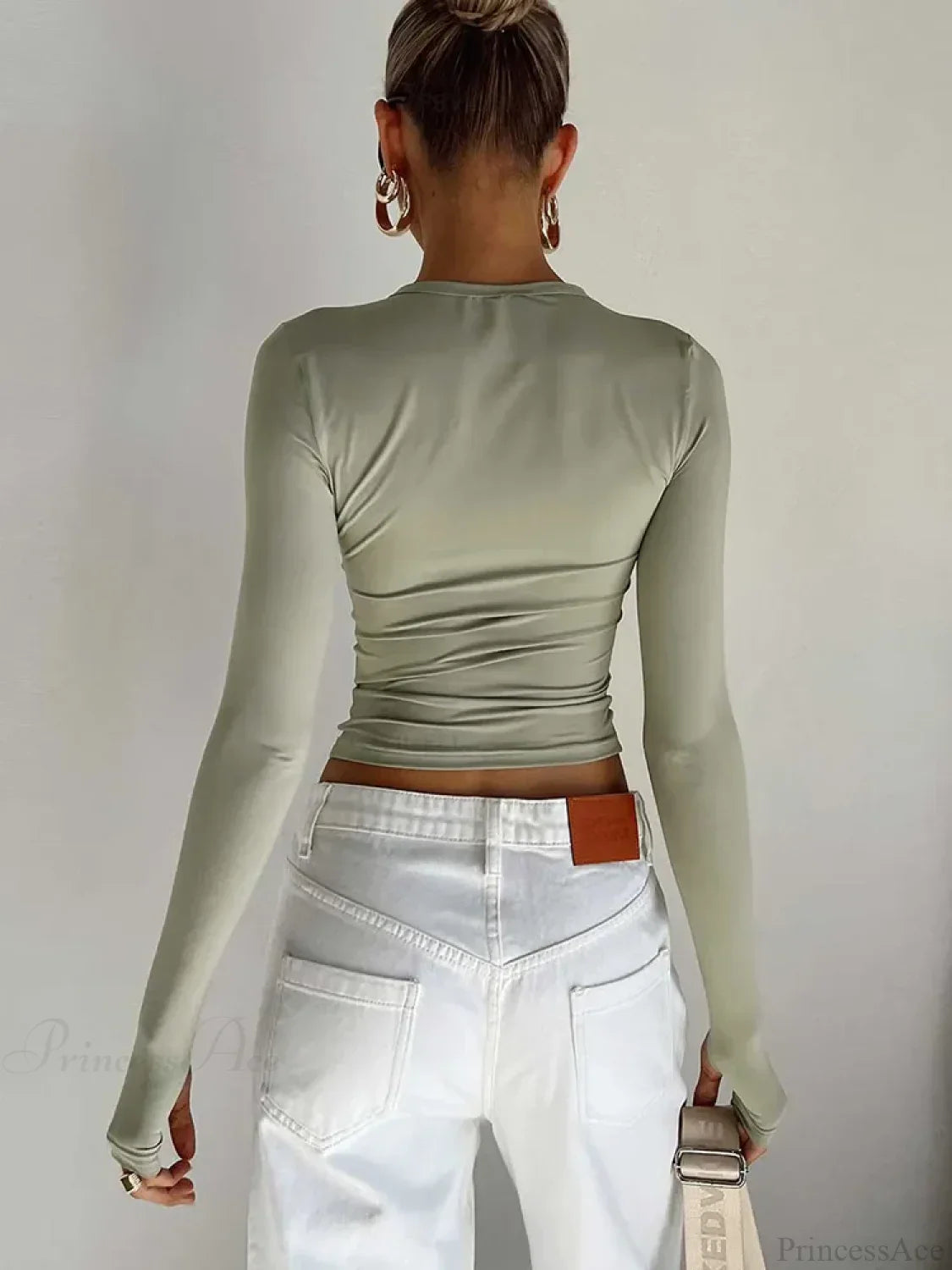 Crew Neck Slim Fit Long Sleeve Knit Top With Thumb Holes