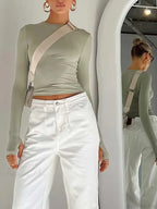 Crew Neck Slim Fit Long Sleeve Knit Top With Thumb Holes