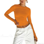 Crew Neck Slim Fit Long Sleeve Knit Top With Thumb Holes