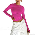 Crew Neck Slim Fit Long Sleeve Knit Top With Thumb Holes