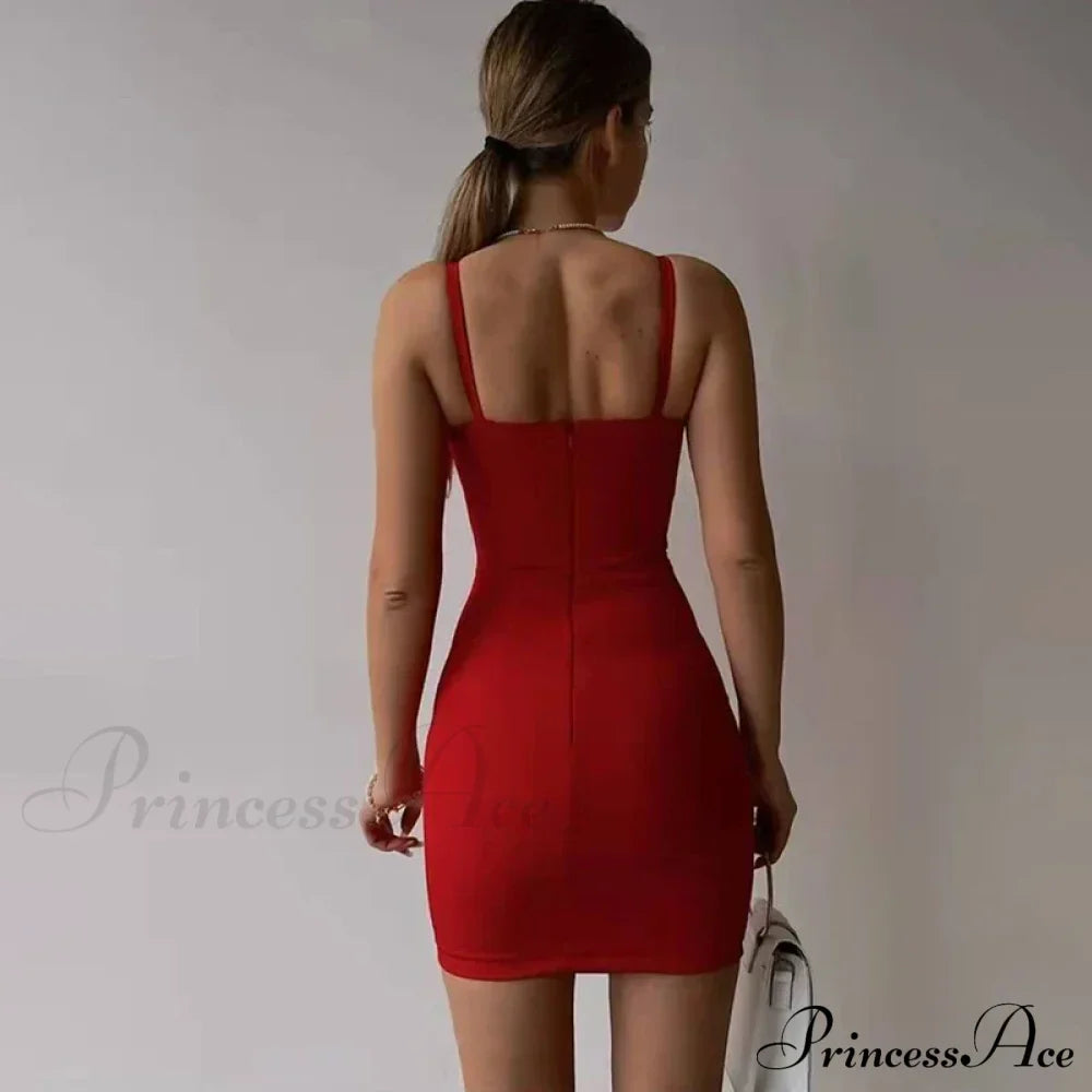 Elegant Patch Slim Fit Spaghetti Strap Backless Mini Dress