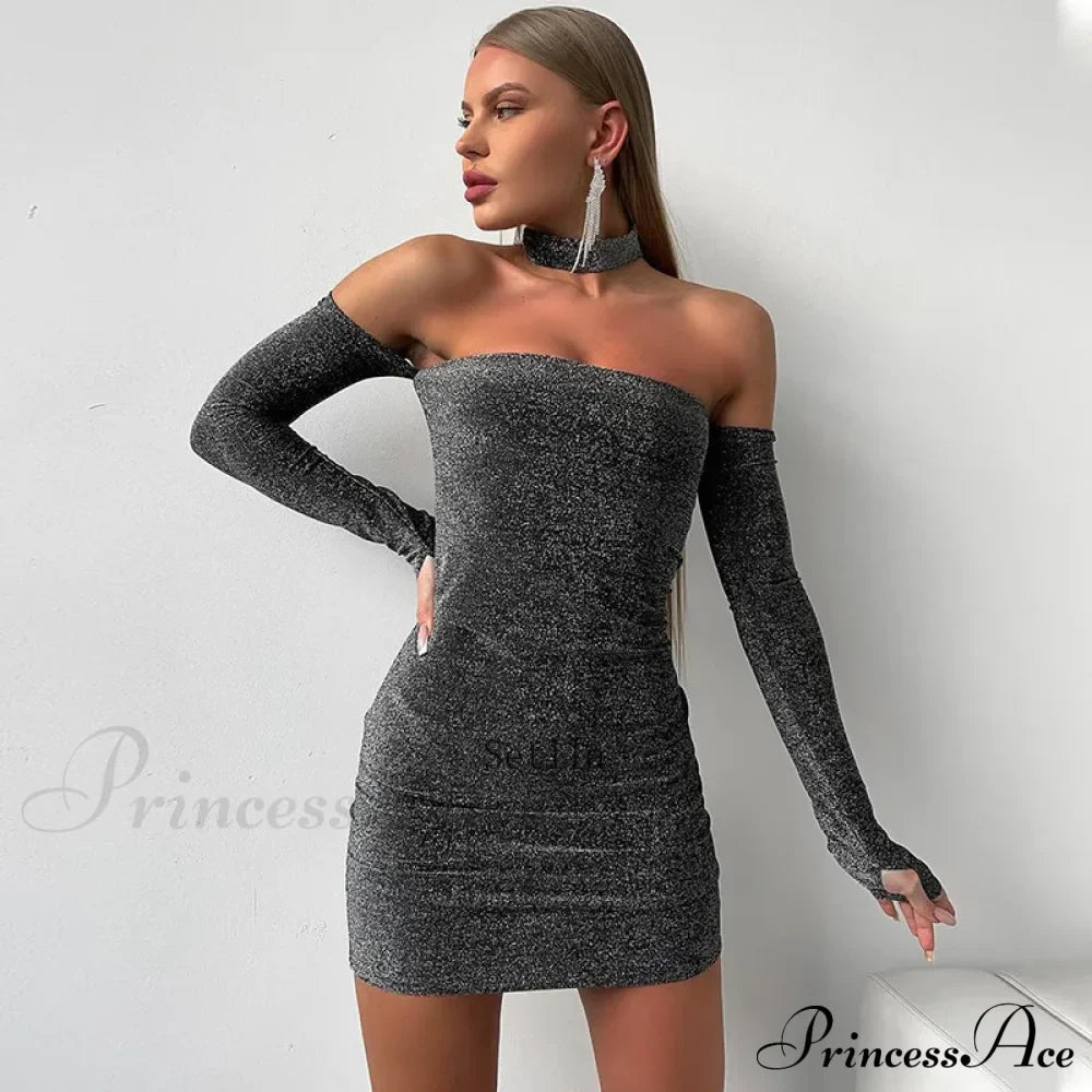 Glitter Off Shoulder Mini Dress