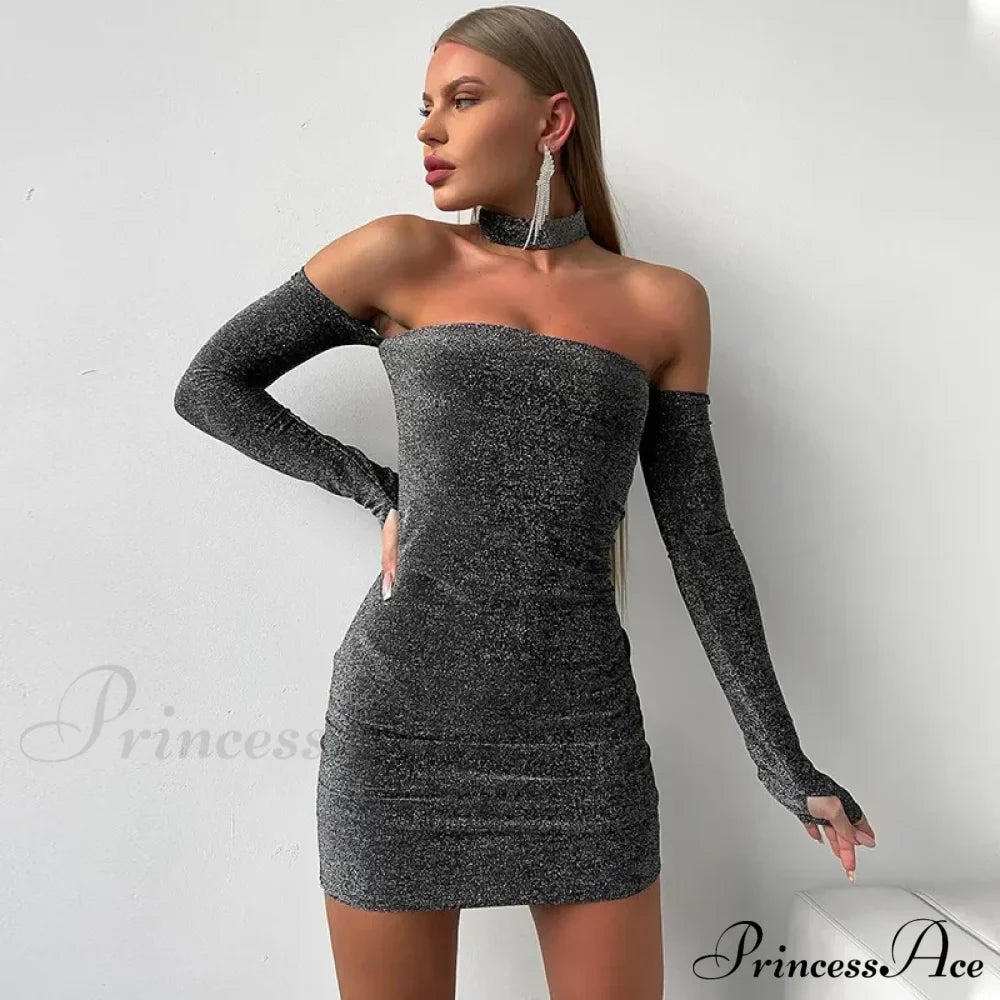 Glitter Off Shoulder Mini Dress