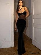 Mesh Sheer Sleeveless Backless Party Maxi Dress