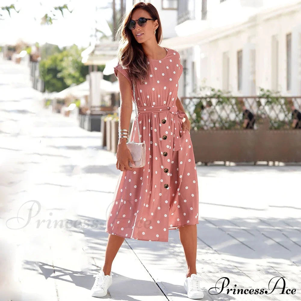 O Neck Print Polka Dot Dress