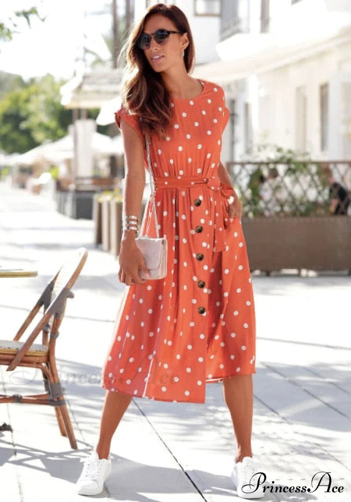 O Neck Print Polka Dot Dress