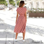 O Neck Print Polka Dot Dress