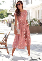 O Neck Print Polka Dot Dress