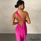 One Shoulder Elegant Long Sleeve Split Maxi Dress