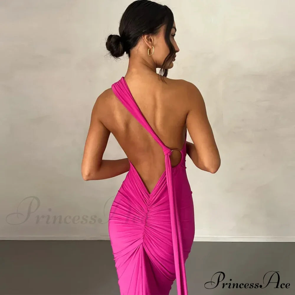 One Shoulder Elegant Long Sleeve Split Maxi Dress