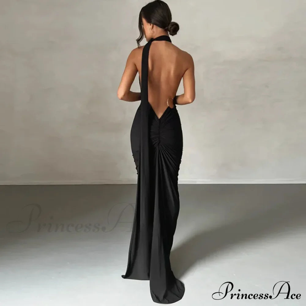 One Shoulder Elegant Long Sleeve Split Maxi Dress