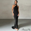 One Shoulder Elegant Long Sleeve Split Maxi Dress