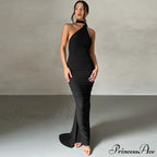 One Shoulder Elegant Long Sleeve Split Maxi Dress