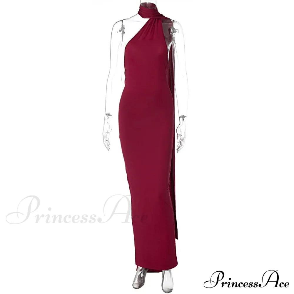 One Shoulder Elegant Long Sleeve Split Maxi Dress