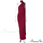 One Shoulder Elegant Long Sleeve Split Maxi Dress