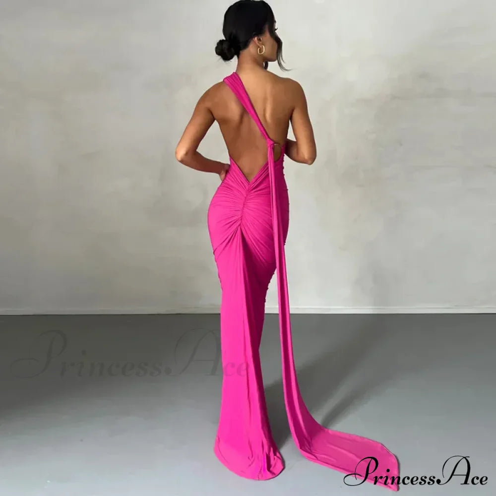 One Shoulder Elegant Long Sleeve Split Maxi Dress