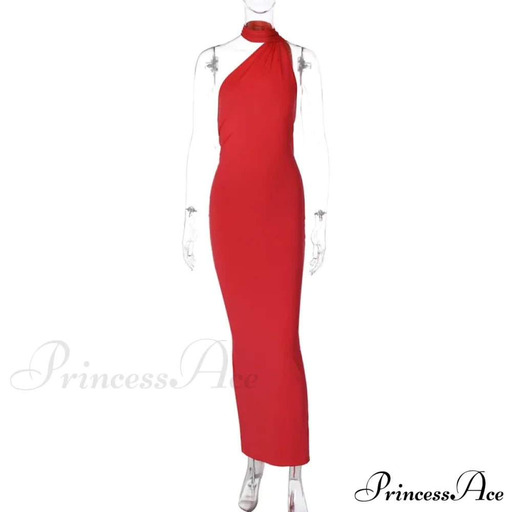 One Shoulder Elegant Long Sleeve Split Maxi Dress