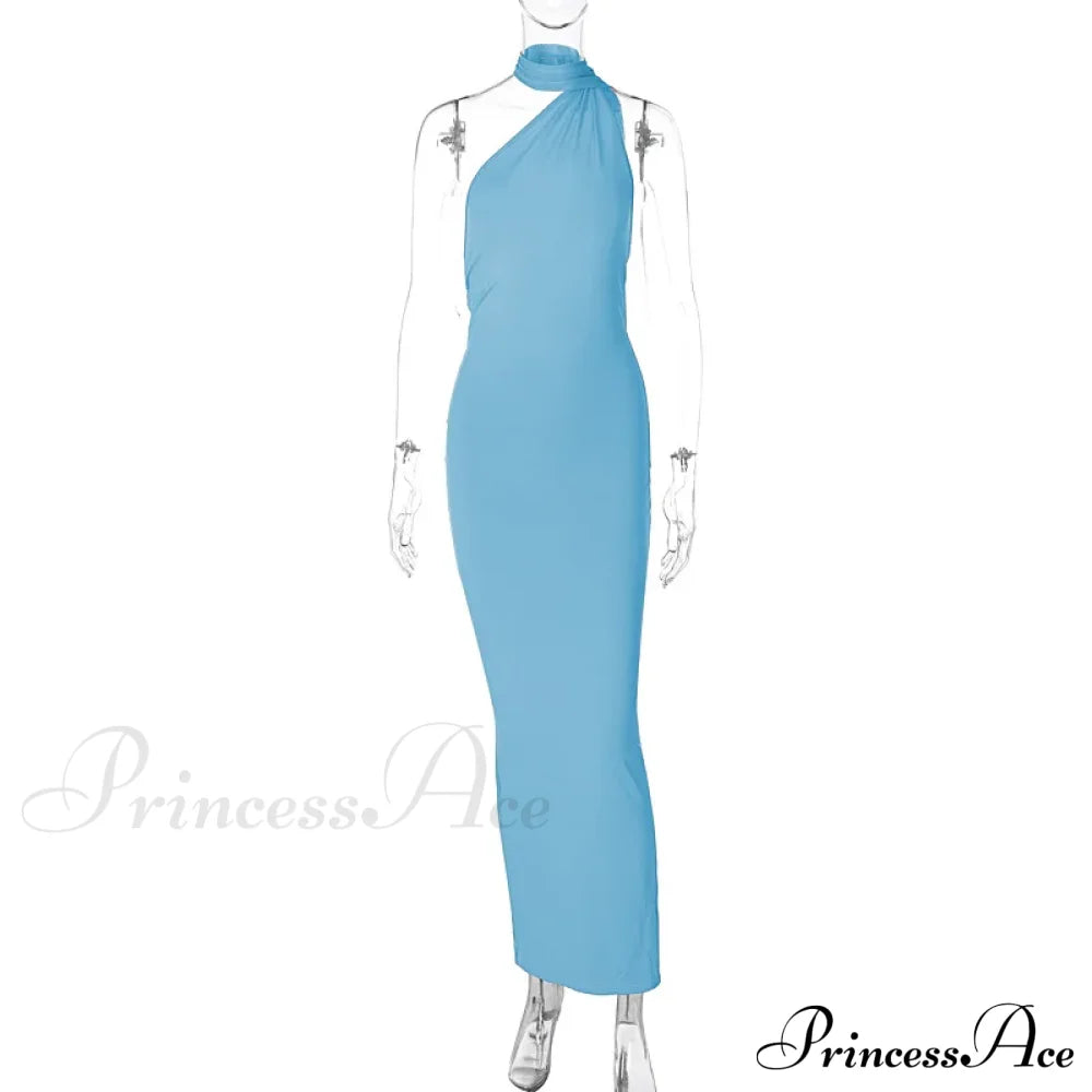 One Shoulder Elegant Long Sleeve Split Maxi Dress