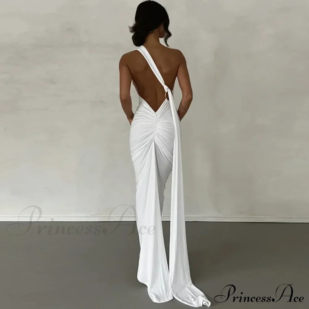 One Shoulder Elegant Long Sleeve Split Maxi Dress