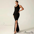 One Shoulder Split Long Sleeve Vestido Gown Maxi Dress
