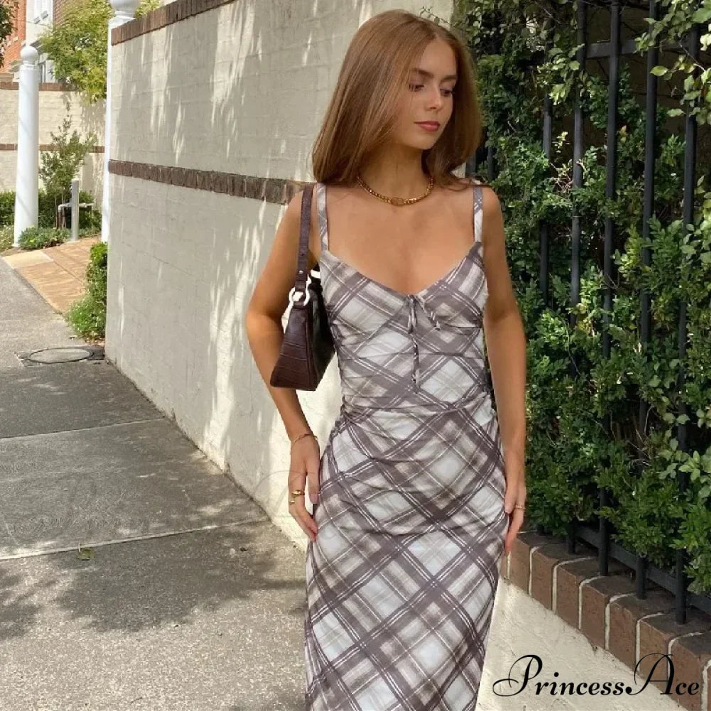 Plaid Print Outfits Maxi Dress