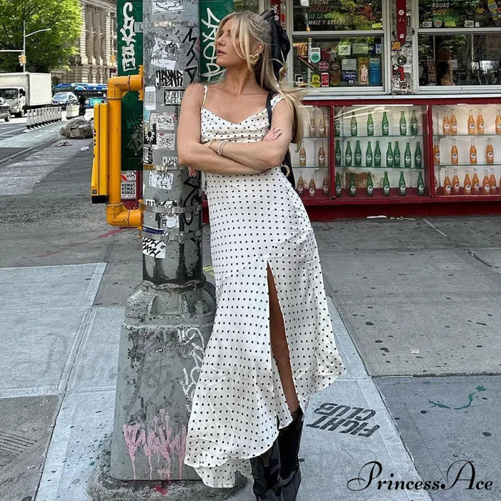 Polka Dots Draped Backless Maxi Dress