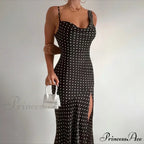 Polka Dots Draped Backless Maxi Dress