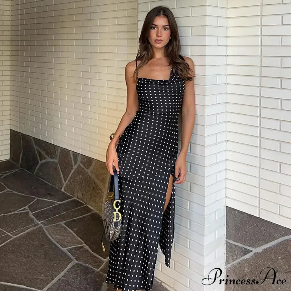 Polka Dots Draped Backless Maxi Dress