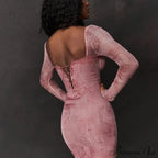 Print Bandage Corset Long Sleeve Fall Lace Clothes Midi Dress
