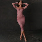 Print Bandage Corset Long Sleeve Fall Lace Clothes Midi Dress
