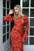 Print Fitted Crew Neck Maxi Dress