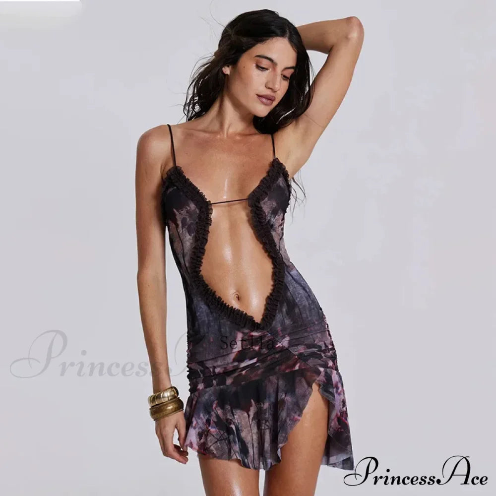 Ruched Slip Cut Out Backless Mini Dress