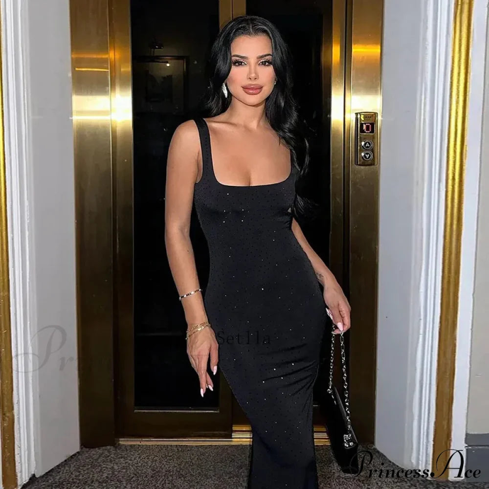 Sequins Backless Sleeveless Elegant Maxi Dress
