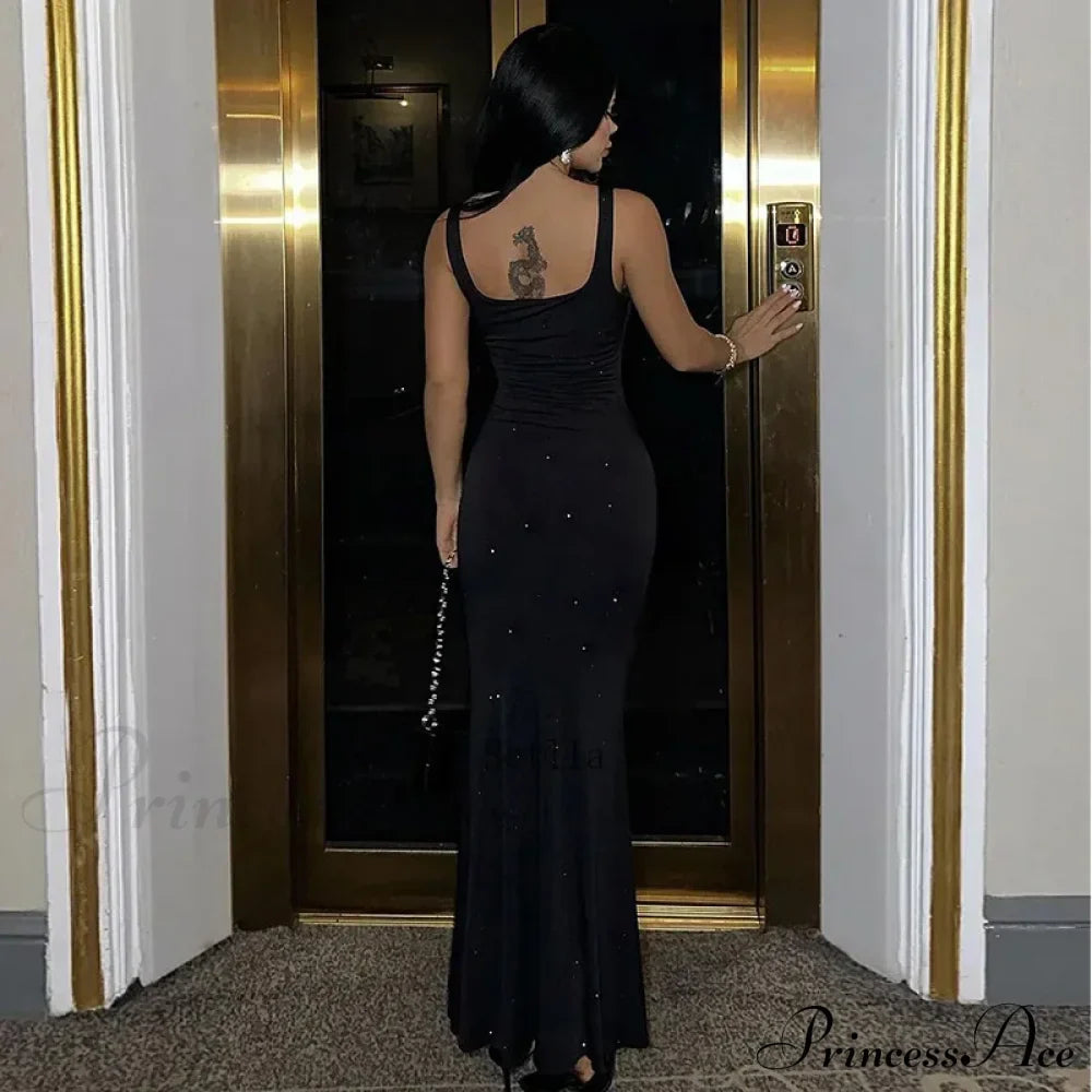 Sequins Backless Sleeveless Elegant Maxi Dress