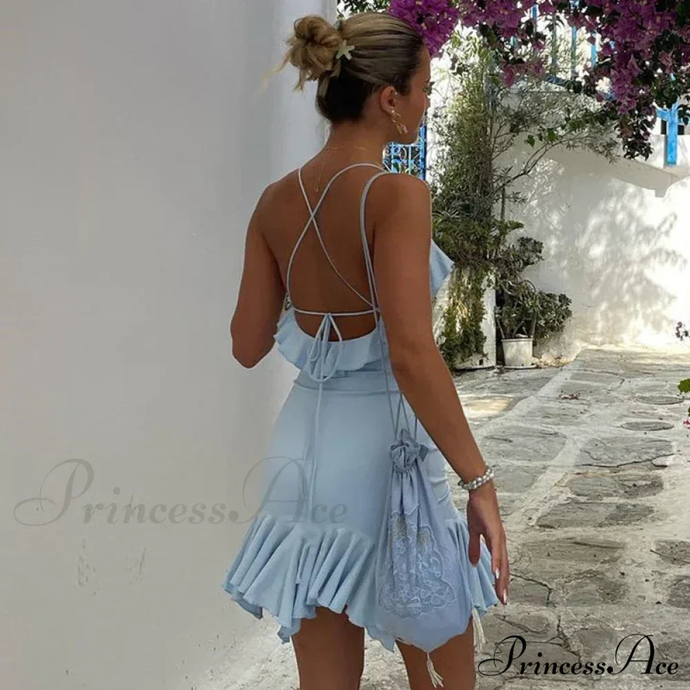 Backless Frill Hem Mini Dress