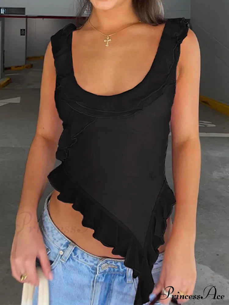 Sleeveless Ruffles Irregular Summer Camis Crop Top